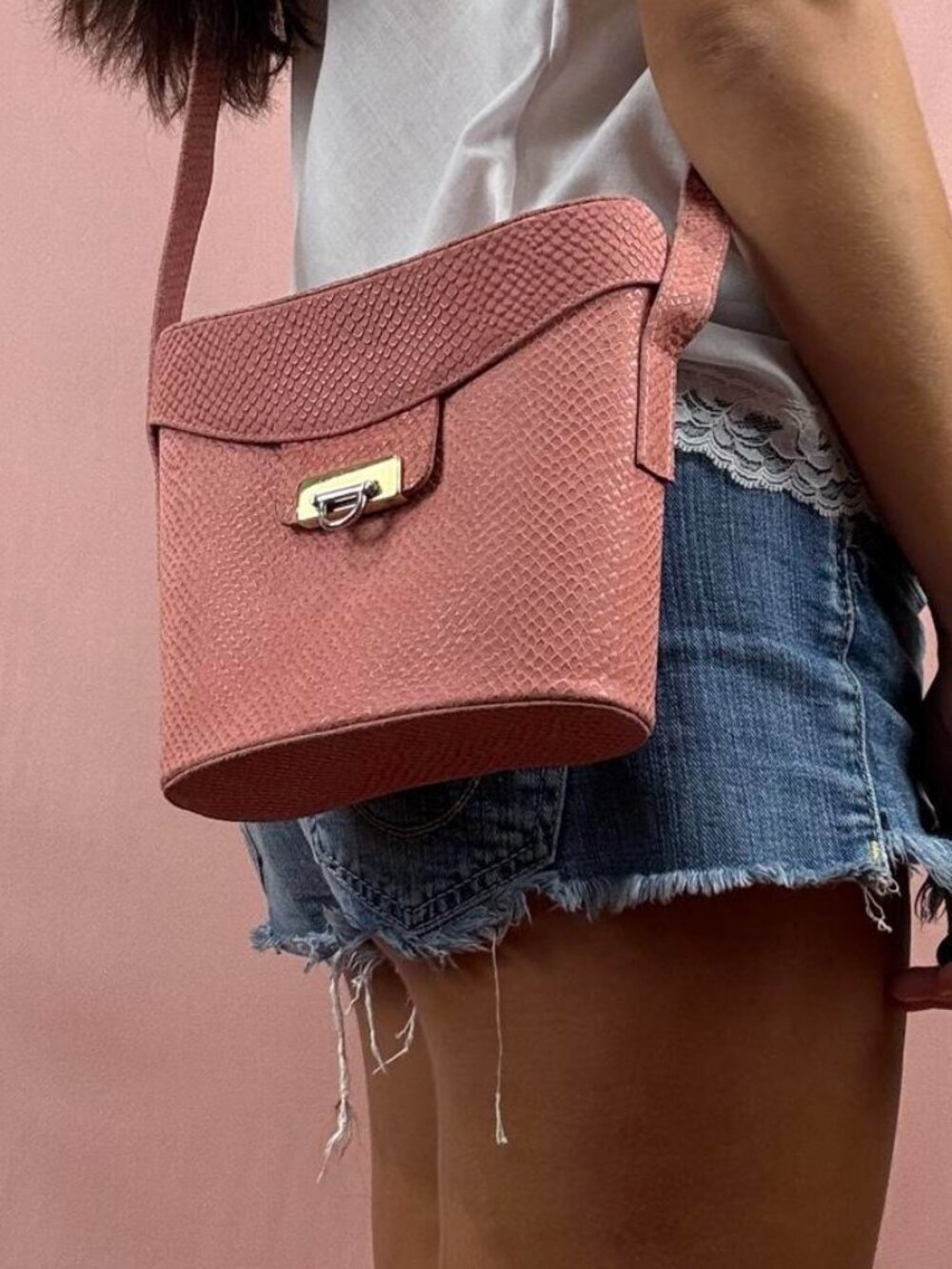 Vintage Pink Suede Side Purse